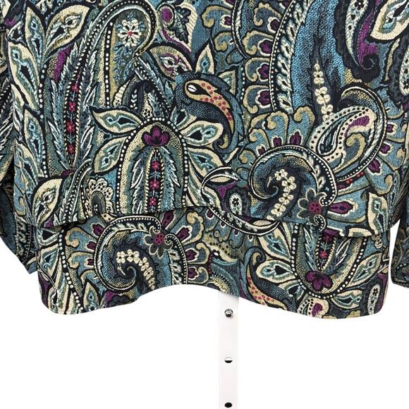 J Jill Long Sleeve Carmine Blouse Teal Green Paisley Double Layer Hem Women's XS - Picture 4 of 9